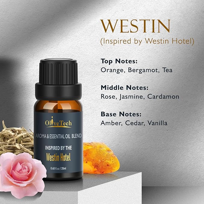 Hotel Diffuser Oil 20ml – Inspired by Westin Hotel Scent, OliveTech Aromatherapy Fragrance Oil for Cold Air & Ultrasonic Diffusers, Glass Bottle (0.68 fl oz)