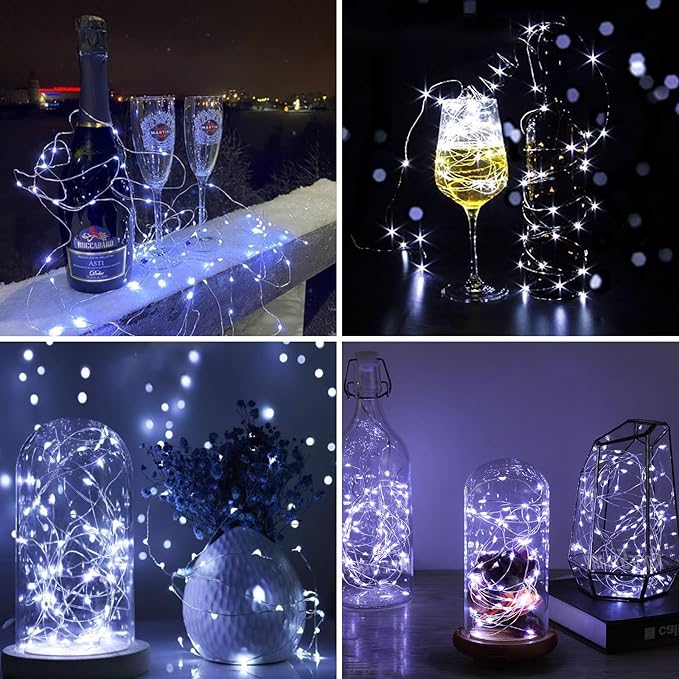 ZGWJ 100 Pack Fairy Lights Battery Operated, 7ft 20 Mini LED Fairy String Lights Silver Wire 4 Modes for DIY, Parties, Wedding, Bedroom, Halloween Christmas Decoration White