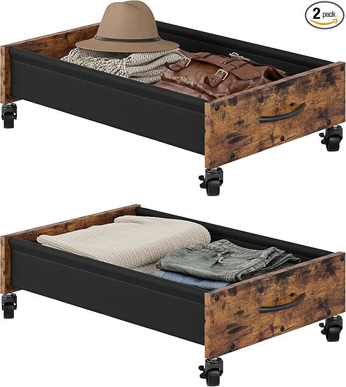 Under Bed Storage with Wheels, Under Bed Storage Drawers on Wheels, Metal Frame Under Bed Shoe Storage, Space-Saving for Bedroom Closet Organization
