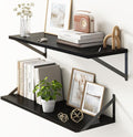 10 Inch Deep Floating Shelves, Black Floating Shelves 30 Inch Long, Rustic Wood Wall Shelves 30"W x 10"D, Deep Floating Shelf with Bracket, Wide Storage Shelves for Books, Living Room, Bathroom