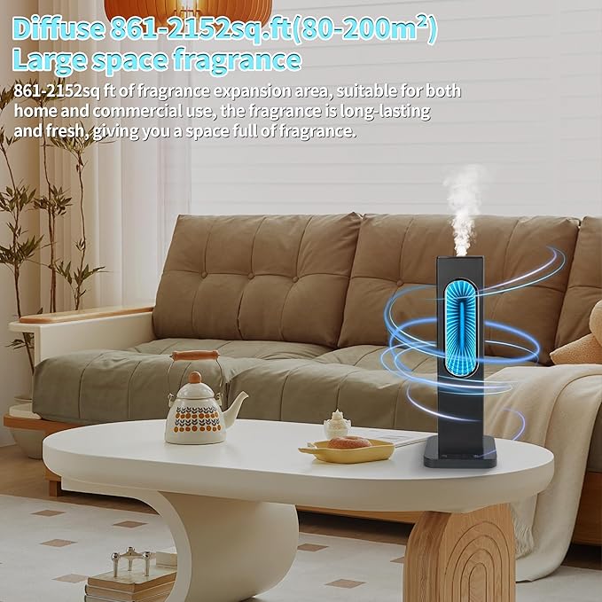 Waterless Scent Diffuser with APP WiFi Control, Portable Rechargeable Wireless Essential Oil Diffuser, Aroma Coverage 2152 Sq.Ft,2 * 50ML Hotel Collection Oils,Colorful Light for Home Largeroom