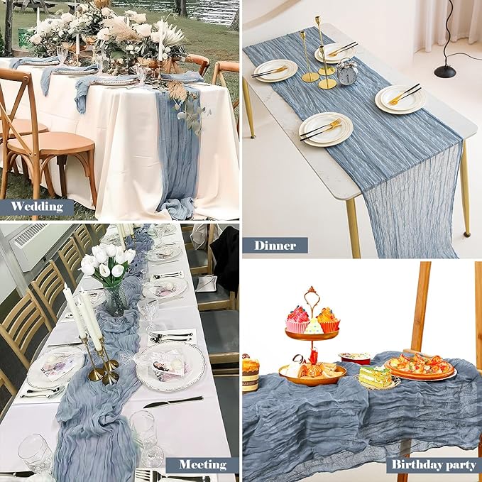 10 Pack 10 Ft Cheesecloth Table Runner Dusty Blue Gauze Long Table Runners Boho Gauze Cheese Cloth Table Runner Rustic Sheer Runner for Wedding Party Table Decor ( 35 x 120 Inch )