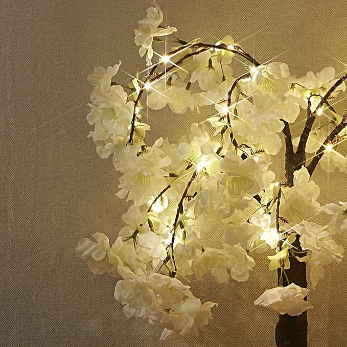 Hairui Cherry Blossom Tree with Lights 4FT 180 Fairy Lights, Artificial Lighted Tree for Spring Wedding Birthday Party Decoration Inside Outdoor