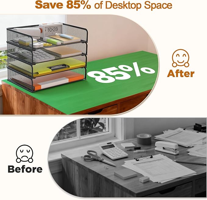 YINGHUA 4-Pack Metal Mesh Stackable Paper Letter Trays Organizer for Classroom,Office Desk File Sorter Holder Organizer Storage Box for Letter/A4 Size Folder Documents-Black