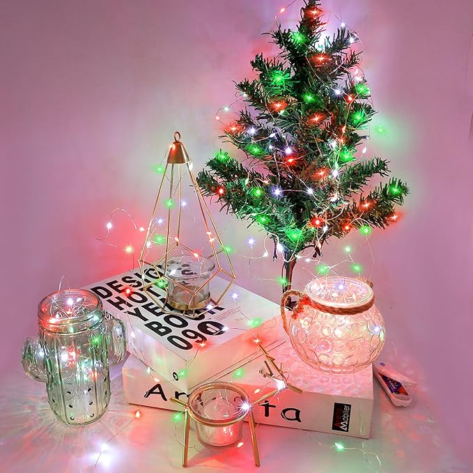 ZNYCYE 10 Pack Fairy Lights Battery Operated, 10 Ft 30 LED Fairy Lights with Timer, 8 Modes Christmas Lights, Waterproof for Indoor DIY Christmas Decorations(Red Green White)