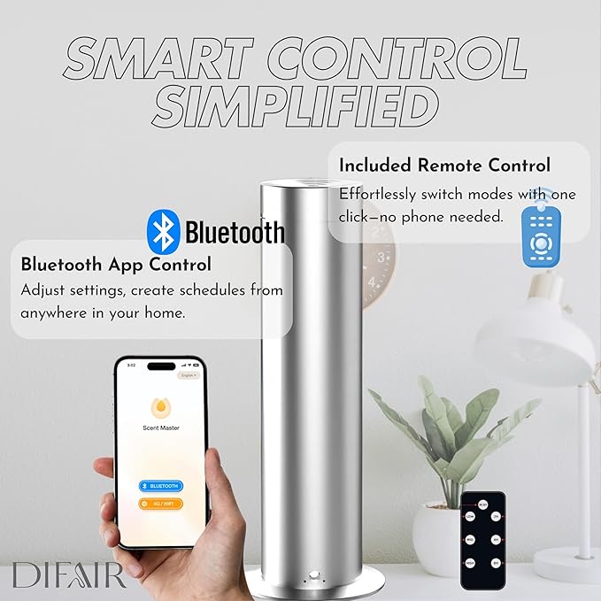 S150 Waterless Essential Oil Diffuser - Leak-Proof, Nano-Atomizing, Silent, Bluetooth/Remote Control, 1000 sq ft Coverage for Home, Office, Spa