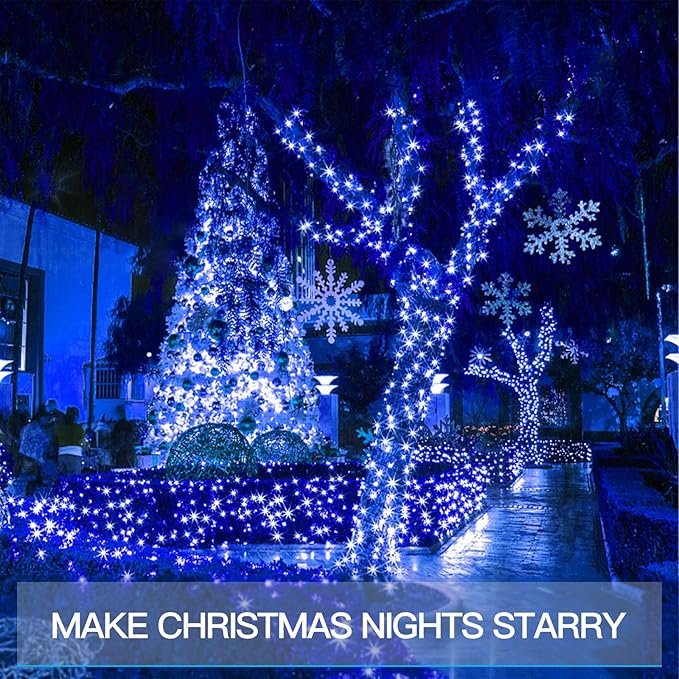 suddus Blue LED Christmas Lights Outdoor，200led 66ft Battery Operated Fairy Lights Indoor, Twinkle Lights for Bedroom, Halloween, Backyard, Tree, Dorm, Patio, Tapestry, Garden, Party