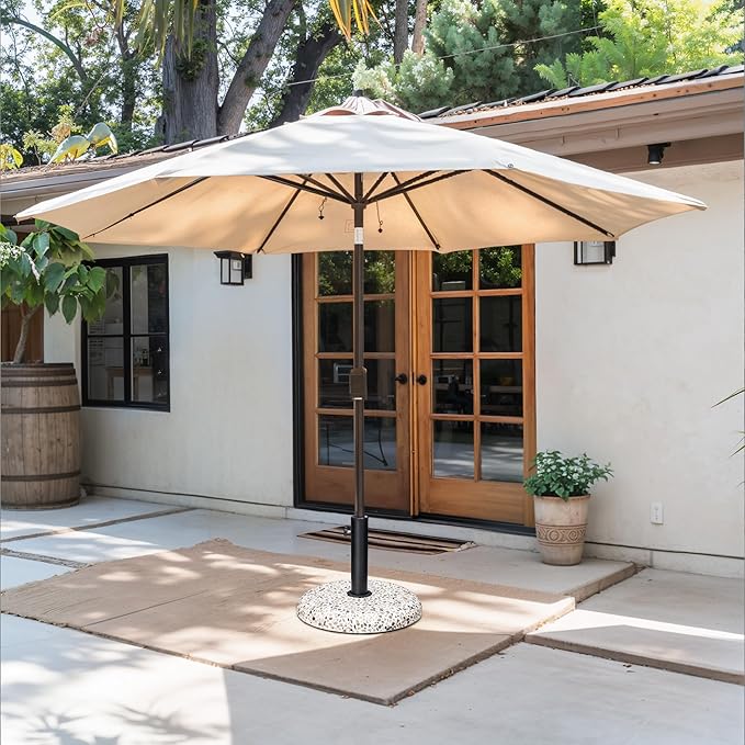 45lbs Patio Umbrella Base, Outdoor Umbrella Stand, Concrete with Cobblestone Decor Heavy Duty Umbrella Holder Outdoor Base for Deck Poolside Yard (Cobblestone)