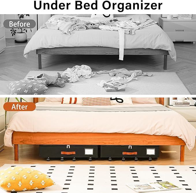 Under Bed Storage Organizer with Wheels, Underbed Container with Clear Lid Cover, Storage Bag Box with Visiable Window for Clothes, Bedsheet, Pillow, 2 Pack，5.5 inches