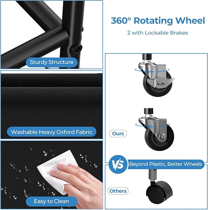 GRANNY SAYS 80L Slim Laundry Hamper with Wheels, Fabric Rolling Laundry Basket, Narrow Clothes Organizer, Tall Hamper for Closet, Laundry Room, Bathroom, Black