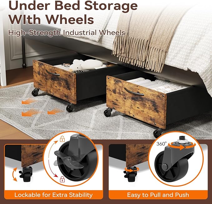 Under Bed Storage with Wheels, Under Bed Storage Drawers on Wheels, Metal Frame Under Bed Shoe Storage, Space-Saving for Bedroom Closet Organization