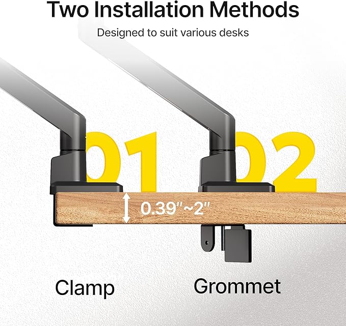 monTEK Single Monitor Arm for Max 45 Inch Ultrawide Screens Adjustable Monitor Desk Mount Holds 35 Lbs Cable Management with Clamp/Grommet Desk Mount, VESA 75/100mm, MA1007BK