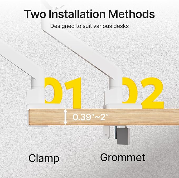 monTEK Single Monitor Arm for Max 45 Inch Ultrawide Screens Adjustable Monitor Desk Mount Holds 35 Lbs Cable Management with C Clamp/Grommet Desk Mount, VESA 75/100mm, MA1007WH