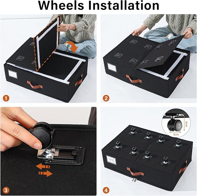 Under Bed Storage Organizer with Wheels, Underbed Container with Clear Lid Cover, Storage Bag Box with Visiable Window for Clothes, Bedsheet, Pillow, 2 Pack，7.5 inches