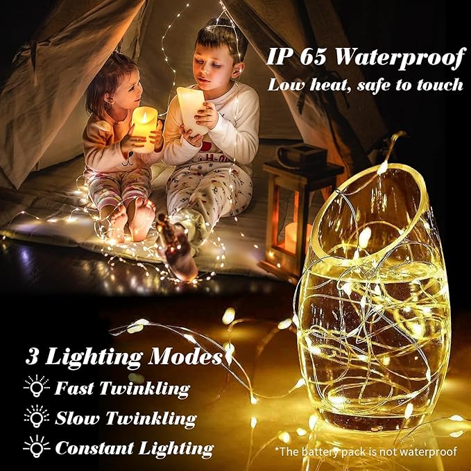 ZGWJ 12 Pack Fairy Lights Battery Operated, 7ft 20 Mini LED Fairy String Lights Silver Wire 3 Modes for DIY, Parties, Wedding, Bedroom, Halloween Christmas Decoration Warm White