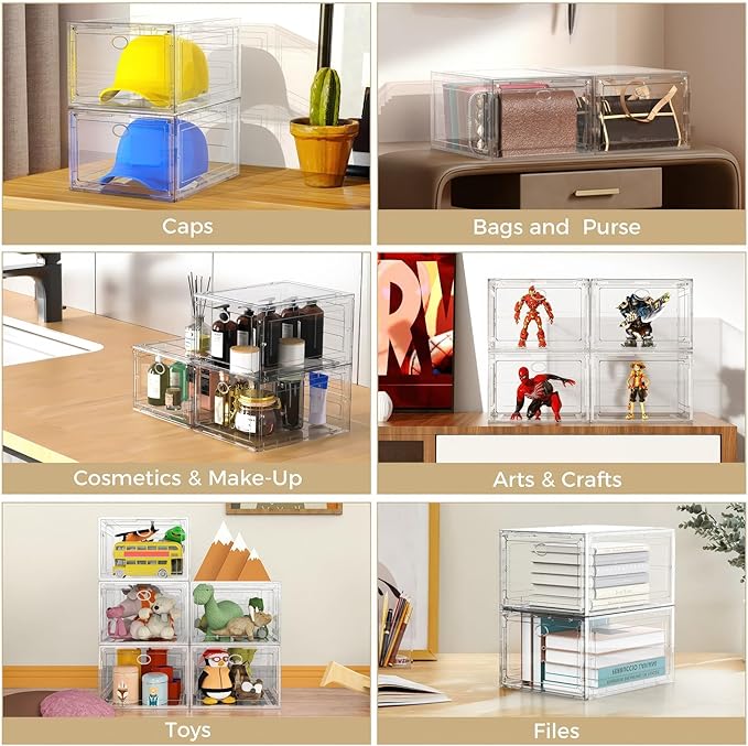 XX Large Clear Shoe Storage Box Organizer for Closet, 9 Pack Thicken Hard Plastic Stackable Shoe Sneaker Rack Display Case Container Bins Organizer, Easy Assembly, Clear