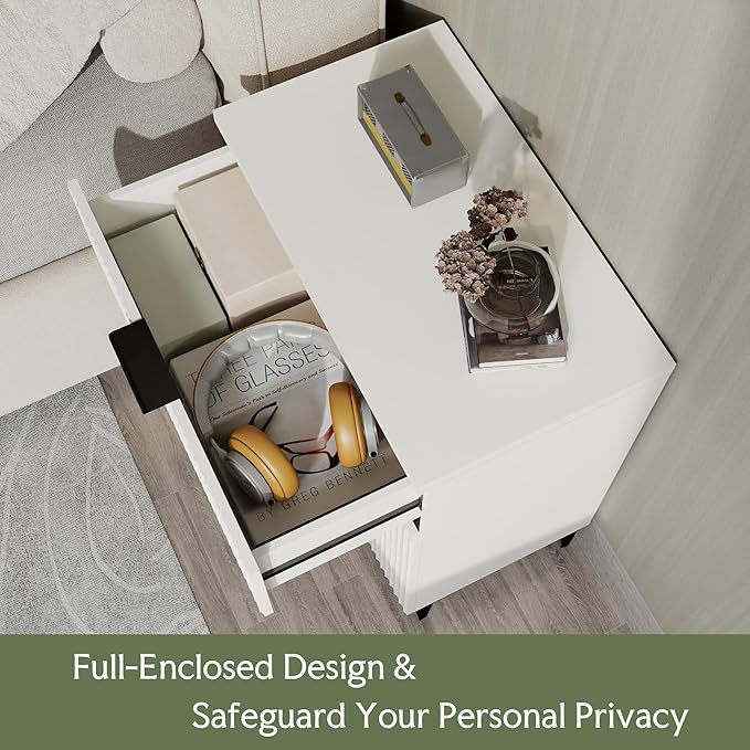 Wood Night Stand Set Fluted Dresser for Bedroom 3 Drawers End Tables Nightstand, Storage Modern Side Table Natural White Bedside Table