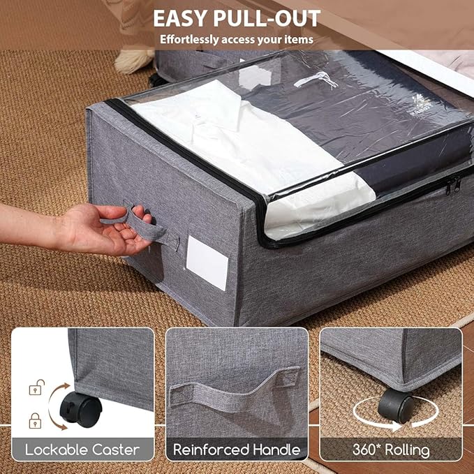 Under Bed Storage with Wheels, Under Bed Storage Containers,Underbed Shoe Storage, Drawers for Under Bed, Lockable, Heavy Duty, XXXXL Size 90L