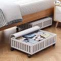 Bamboo Under Bed Storage Containers with Wheels, 2 Pack Under the Bed Shoe Storage Bins, Wood Rolling Underbed Drawers Organizer for Bedroom, Closet, Clothes Blanket Comforter and Under Crib Toy White