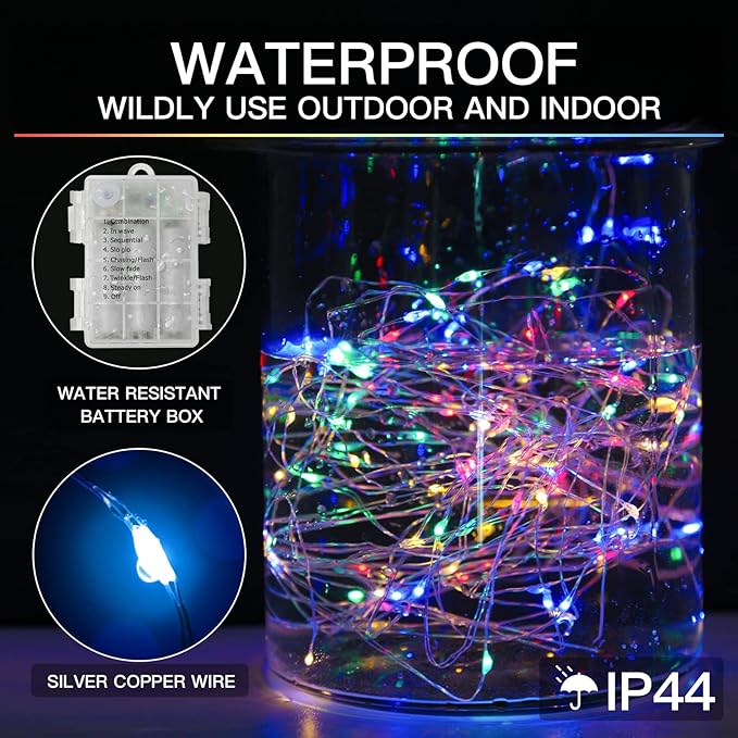 suddus 33ft 100 LED Outdoor String Lights, Multi Color Fairy Lights Battery Operated with Remote, Led Twinkle Lights for Bedroom, Backyard, Wedding, Tree, Mason Jar, Wall, Centerpiece, Christmas