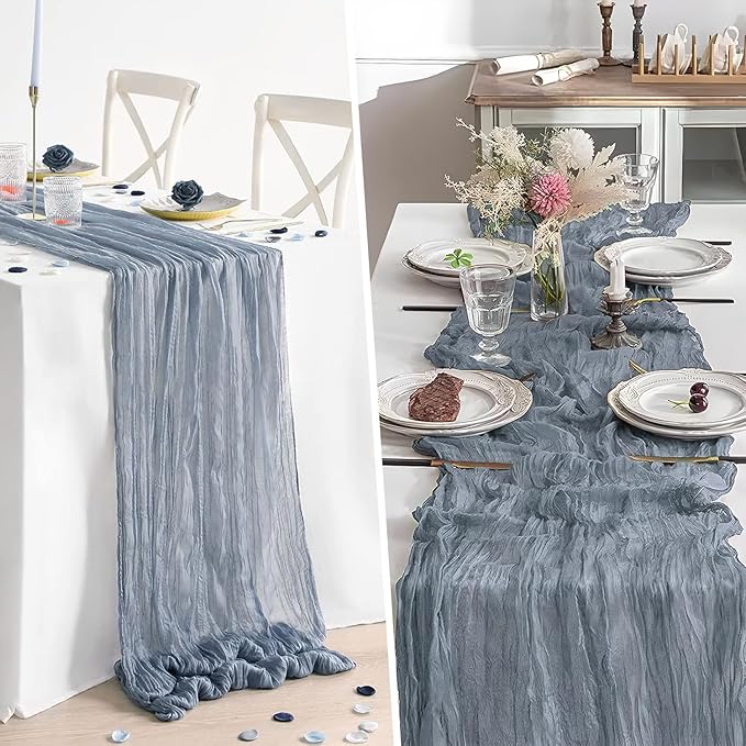 10 Pack 10 Ft Cheesecloth Table Runner Dusty Blue Gauze Long Table Runners Boho Gauze Cheese Cloth Table Runner Rustic Sheer Runner for Wedding Party Table Decor ( 35 x 120 Inch )