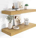 Heimlove 12" Deep Floating Shelves, 36 x 12 Inch Wall Mounted Long Floating Shelf with Invisible Brackets, for Home Decor, Bedroom, Kitchen, Living Room, Bathroom - 2 Pack, Oak
