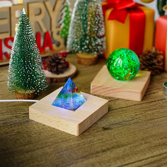 ZEERSHEE Pack 2 LED Light Base for Crystal Colorful Lights Square Wood Display Stand for Acrylic 3D Crystals Glass Resin Art