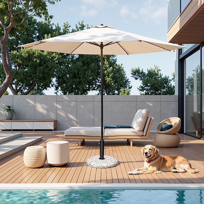 45lbs Patio Umbrella Base, Outdoor Umbrella Stand, Concrete with Cobblestone Decor Heavy Duty Umbrella Holder Outdoor Base for Deck Poolside Yard (Cobblestone)