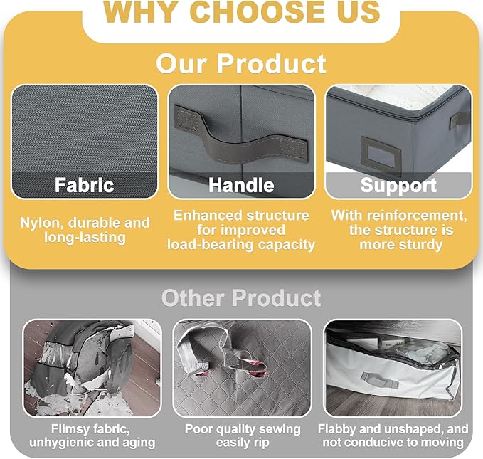 6-Inch Under Bed Storage Containers (2-Pack) | Sturdy Sidewalls | Clear Cover & Label Holder | Foldable Fabric Closet Bin Organizer | Stores Clothing/Blankets/Sweaters/Sheets