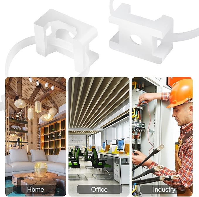 100 Pcs Cable Zip Tie Saddle Type Mounts Base with 100 Pcs 8" Cable Ties and 100 Pcs Tapping Screw, Wire Cable Clips Organizer Holders Clamps White