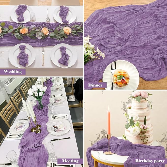 10 Pack 10 Ft Cheesecloth Table Runner Purple Gauze Long Table Runners Boho Gauze Cheese Cloth Table Runner Rustic Sheer Runner for Wedding Party Table Decor ( 35 x 120 Inch )