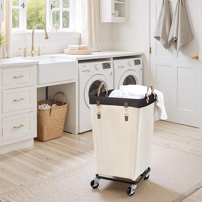 StorageWorks 110L Laundry Basket with Wheels, Large Rolling Hampers for Clothing Organizer, Dirty Clothes Basket for Hotel, Home, Closet, Dorm, Beige