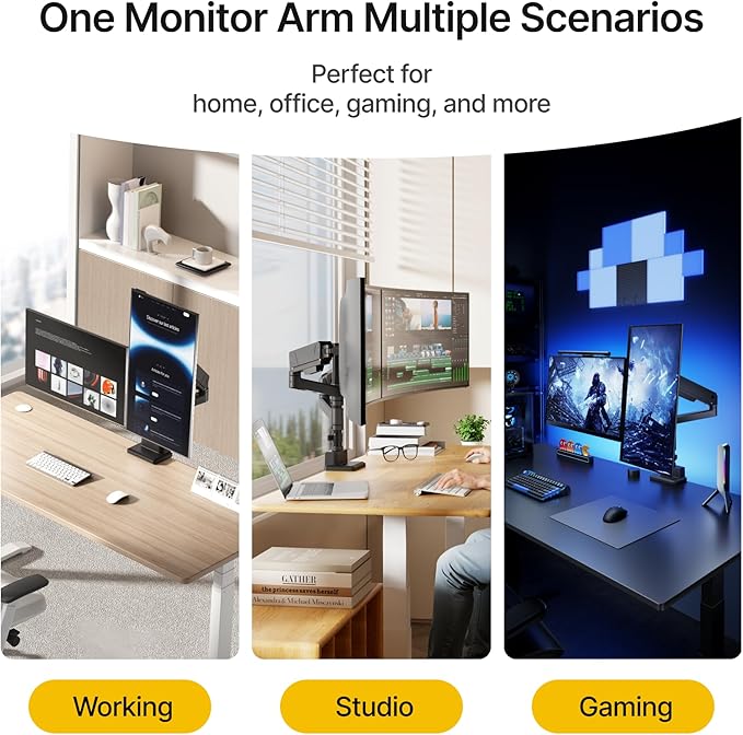 monTEK Dual Monitor Mount Tall Monitor arms for 2 Monitors for 17 to 35 Inch Curved Screen Holds 35 Lbs Adjustable Heavy Duty Monitor Desk Mount Cable Management, VESA 75/100mm, MA1007PBK-D