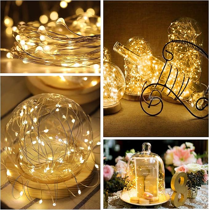ZNYCYE Fairy Lights Battery Operated,24 Packs 9.8FT 30LEDs+ 6 Replacement Batteries Firefly Lights Copper Wire String Lights(NO Timer) for Bedroom Wedding Mason Jar Dorm Decor(Warm White)