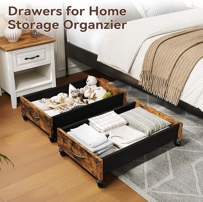Under Bed Storage with Wheels, Under Bed Storage Drawers on Wheels, Metal Frame Under Bed Shoe Storage, Space-Saving for Bedroom Closet Organization