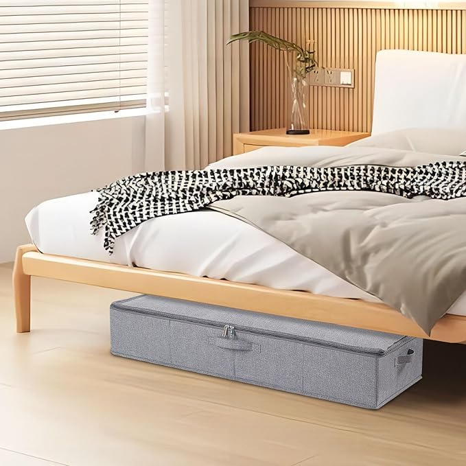 Under Bed Storage Containers, 23.6 x 11.8 x 5.9 Inch Collapsible Clothes Organizers With Handles, Storage Bins With Lids, Grey, 2 Pack