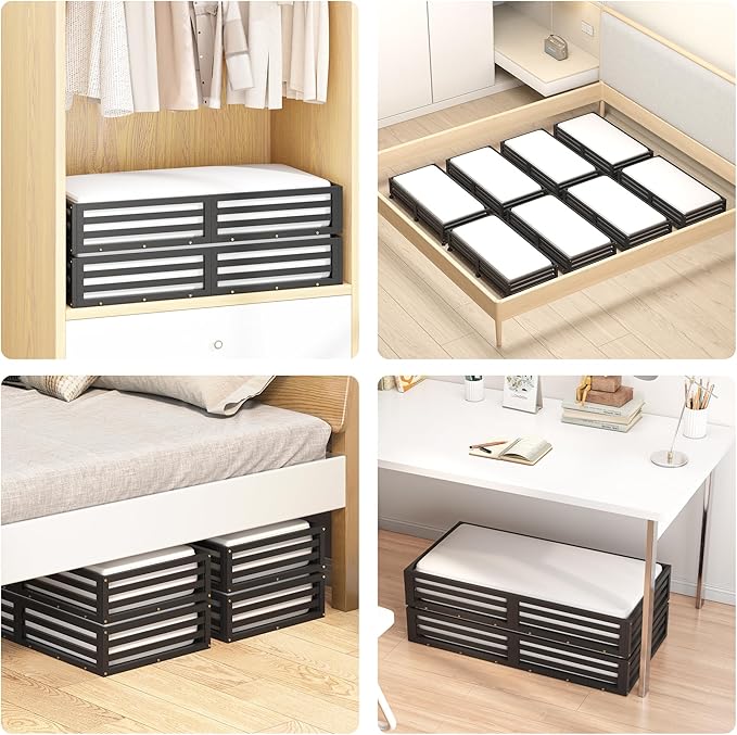 Bamboo Under Bed Storage Containers- Underbed Organizer with Wheels with Large Capacity Dust Bag,Sturdy Wood Rolling Under Bed Shoe Storage Organizer 2 Packs (Black, 2 Packs (33.07"×16.54"))