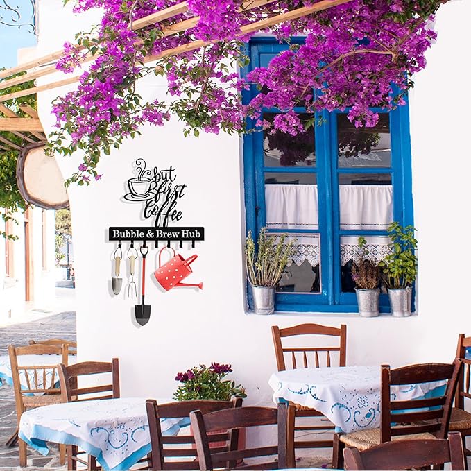 Personalized Coffee Key Holder Wall Mount, Custom Metal Key Rack Key Holder with Name, Deer Cabin Wall Keys Hanger with Hooks for Entryway, Front Door, Hallway, Kitchen, Living Room