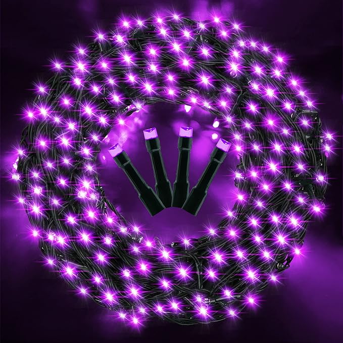AmyHomie Purple Christmas Lights, 108Ft 300LED Halloween String Lights, 8 Modes Waterproof Fairy Lights for Outdoor & Indoor Home Patio Garden Party Wedding Decor