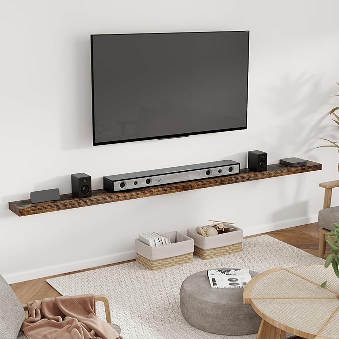 Heimlove 55 Inch Floating Shelves for Wall 8 Inch Deep Rustic Brown Shelves Set of 2,Wall Mounted Rustic Wood Long Floating Shelf，Large Extra Display & Storage Shelf with Invisible Brackets