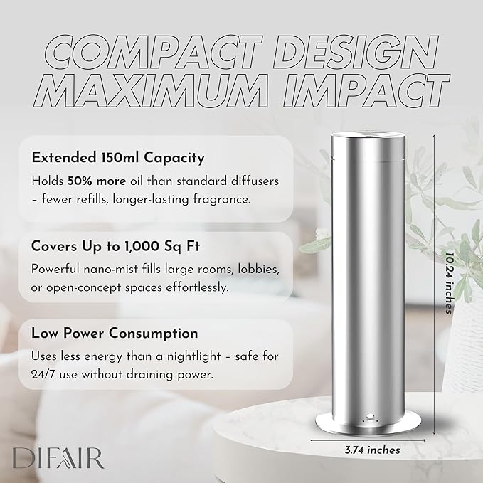 S150 Waterless Essential Oil Diffuser - Leak-Proof, Nano-Atomizing, Silent, Bluetooth/Remote Control, 1000 sq ft Coverage for Home, Office, Spa