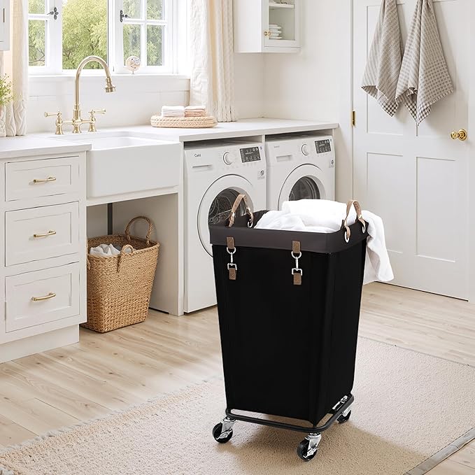 StorageWorks 110L Laundry Basket with Wheels, Large Rolling Hampers for Clothing Organizer, Dirty Clothes Basket for Hotel, Home, Closet, Dorm, Black