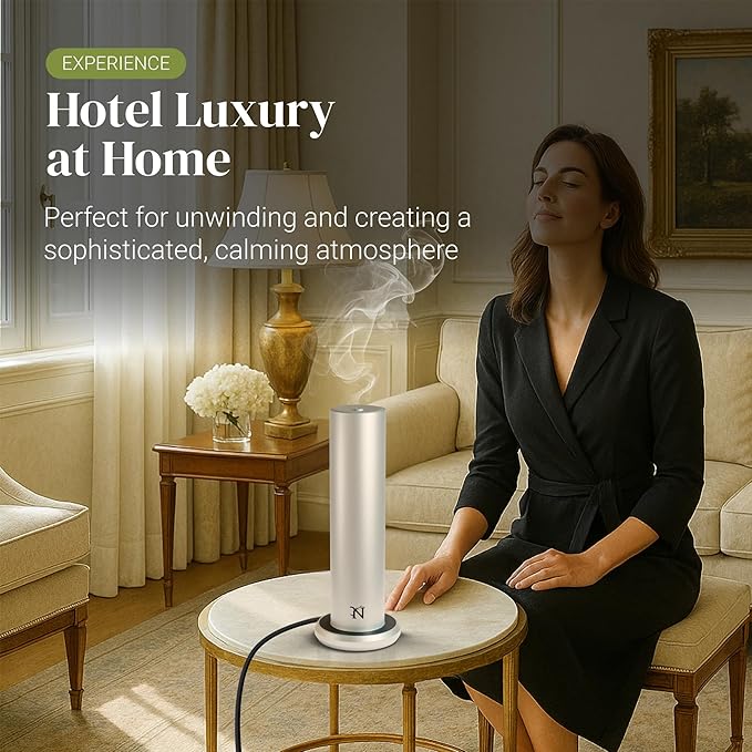 Dynamo Hotel Scent Diffuser – Cold-Air Essential Oil Diffuser for Home & Large Rooms up to 1000 sq ft, App & Manual Control, Hypoallergenic, Includes White Tea Fragrance Sample – Silver