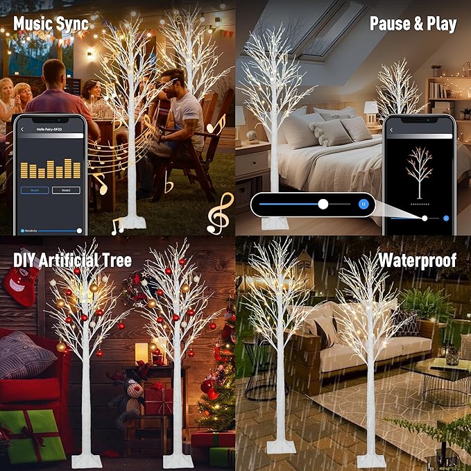 Smart Lighted Birch Twig Tree with Fairy Lights, APP Conrol, 6FT 120 Warm White LEDs, 18 Modes, Dimmable, Schedule, Music Sync Waterproof for Indoor Outdoor Home Christmas Holiday Decor, 2pack