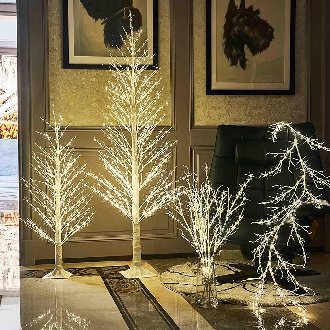 LITBLOOM Lighted White Twig Branches 32IN 200 LED Fairy Lights Plug in with Timer and Dimmer, Artificial Tree Branch with Lights for Holiday Xmas Home Decoration Indoor Outdoor Decor