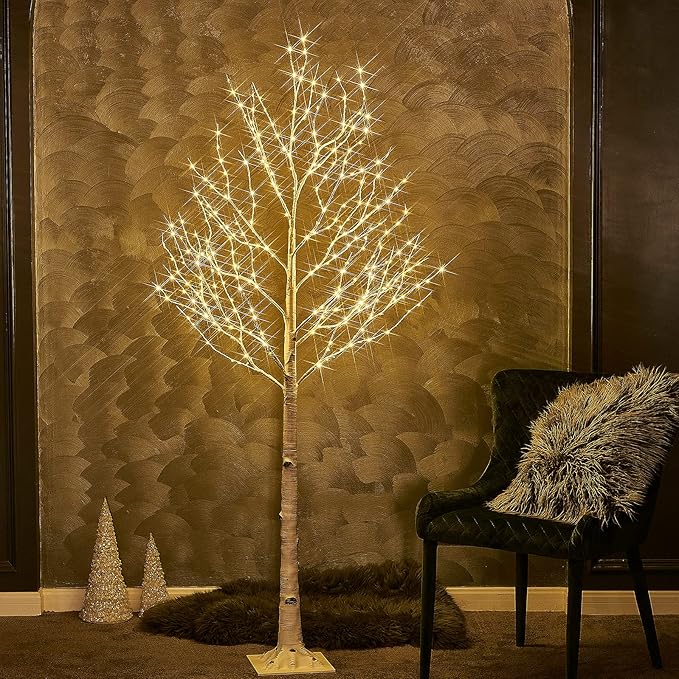 Birchlitland Lighted Birch Tree 6FT 330L Warm White Fairy Lights, White Twig Tree Lights for Indoor Outdoor Home Thanksgiving Christmas Holiday Decoration