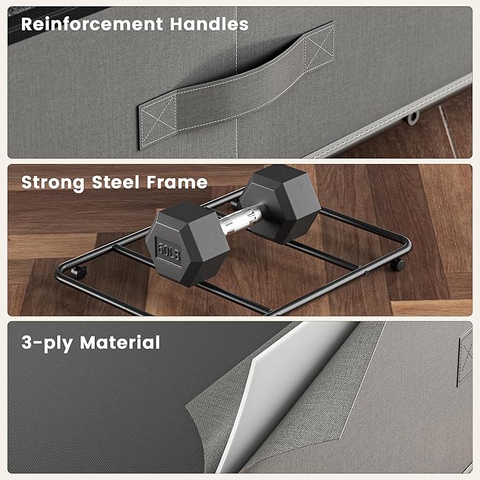 XXXL 78L Under Bed Storage with Wheels, Rolling Storage Containers with Support & Clear Lid, Heavy-Duty Metal Frame, Easy Pull-out, Underbed Storage Bins for Clothes, Shoes, Blankets, and Toys 2 pack