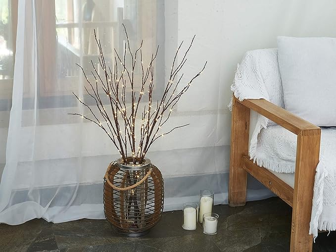 Hairui Lighted Twig Brown Branch with Fairy Lights 32in 150 LED Plug in Lighted Willow Branch for Christmas Wedding Party Decoration 2 Sets (Vase Excluded)