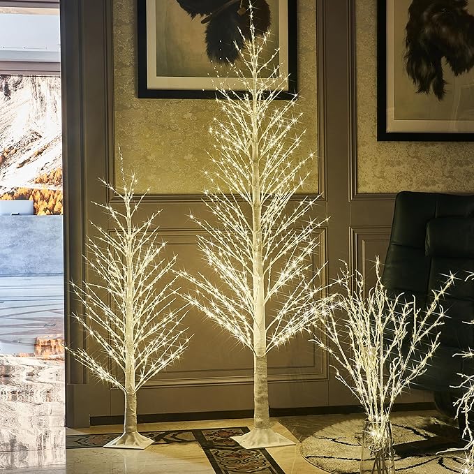 Fudios Lighted White Tree Alpine 6FT 810 LED Fairy Lights, Artificial Winter Twig Tree Lights Plug in for Christmas Indoor Outdoor Home Decoration