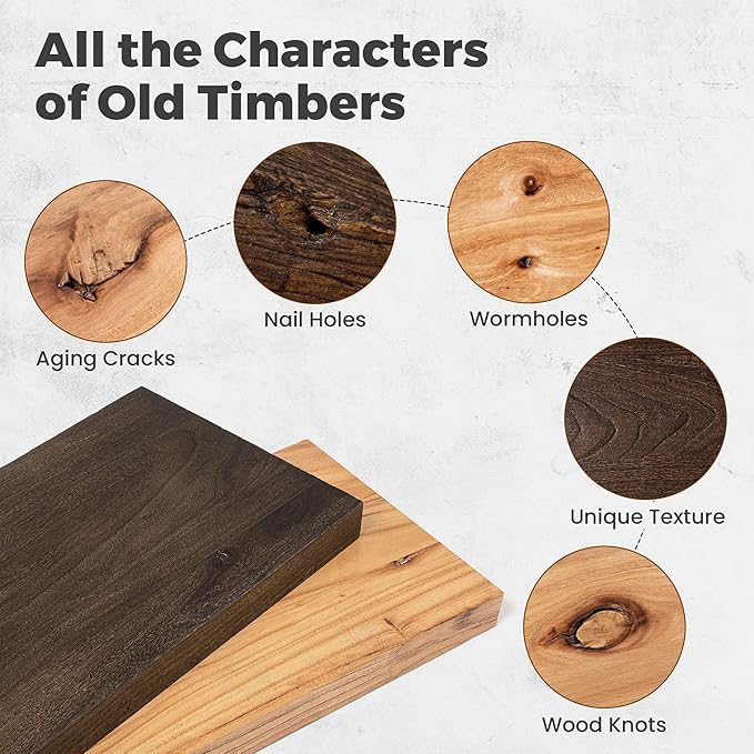 RICHFOCUS Elm Floating Shelves for Wall - 48" W x 9.3" D Rustic Solid Wood Shelves with Invisible Bracket, Wall-Mounted for Living Room, Bedroom, Kitchen Storage & Display, Set of 1, Walnut